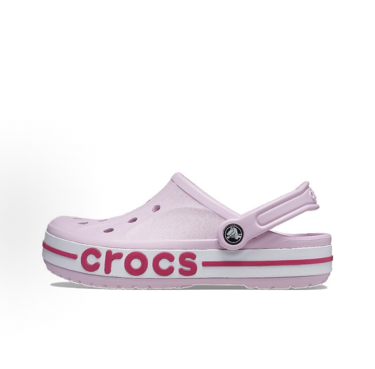 Pink stripe clog side view