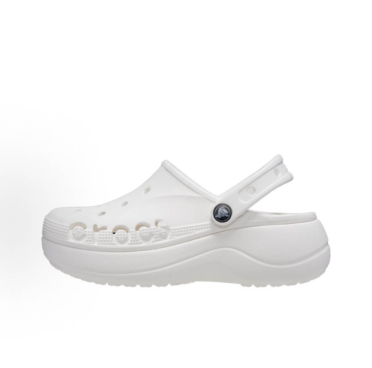 White platform clog shoe side view